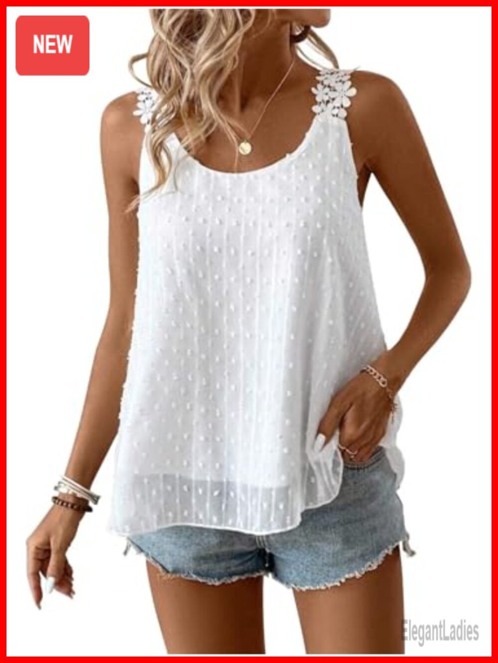 Womens Sleeveless Swiss Dot Lace Strap Tank Top Summer Boho Camisole